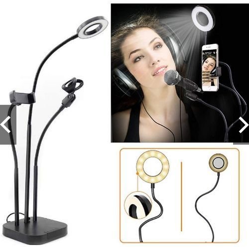 3in1 Dimmable LED Selfie Ring Light avec téléphone portable et support de microphone