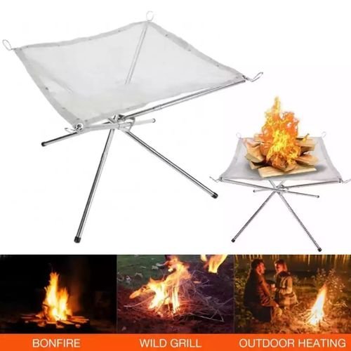 support de feu de camp, maille pliable, outils de barbecue