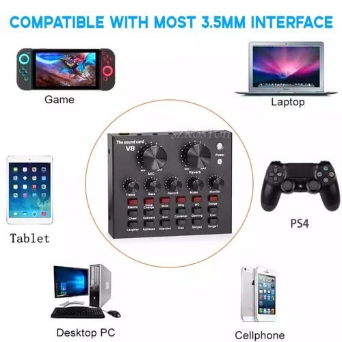 V8 الصوت USB بطاقة الصوت الخارجية ميكروفون سماعة الرأس البث المباشر الشخصي للهاتف الكمبيوتر
