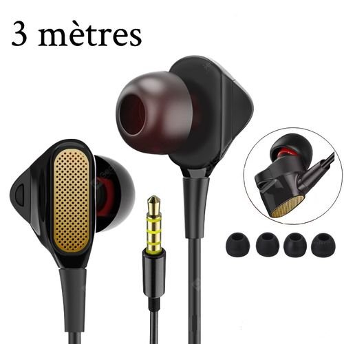 Écouteurs filaires intra-auriculaires , confortables, méga basses, 3 mètres