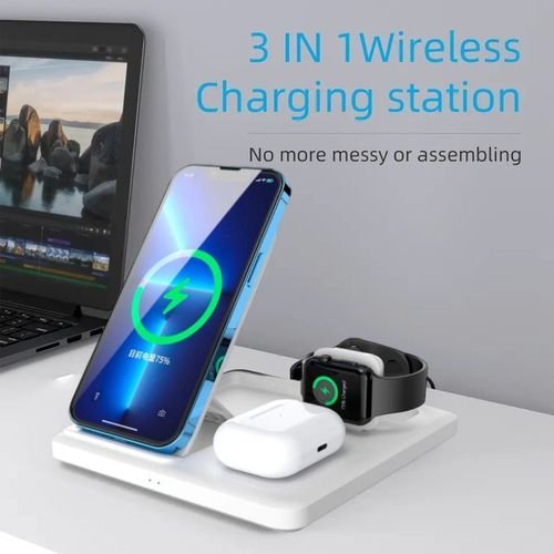 Chargeur magnétique sans fil avec lumière RGB pour iOS Android AirPods iWatch