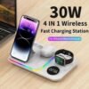 5 en 1 Chargeur sans fil 30W charge rapide avec affichage de l'heure