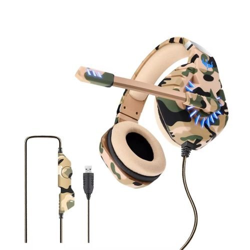 Ovleng Casque de jeu USB avec microphone rotatif avec éclairage LED