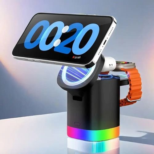 Chargeur magnétique sans fil avec lumière RGB pour iOS Android AirPods iWatch