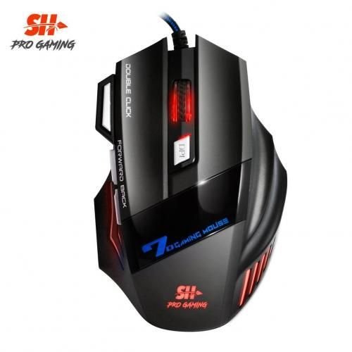 SH 3200 DPI réglables et 7D LED Optique Souris de jeu filaire USB pour Gamer PC, semi mécanique