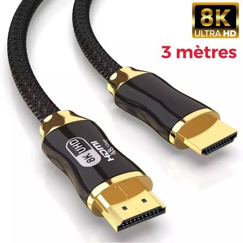 Ultra rapide Câble HDMI 2.1 8K 60Hz 48Gbps,(3m) Noir
