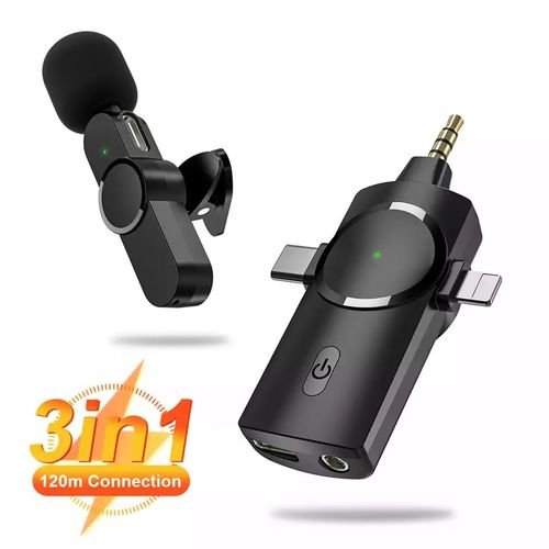 Microphone Lavalier sans fil 3 en 1, Compatible avec les appareils photo, les ordinateurs portables, Smartphone, pour iPhone/type-c/3.5mm