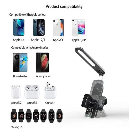 lampe de bureau et Chargeur sans fil 30W charge rapide avec affichage de l'heure