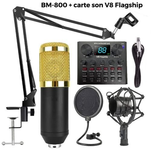 BM-800 Microphone à condensateur avec carte son externe Bluetooth