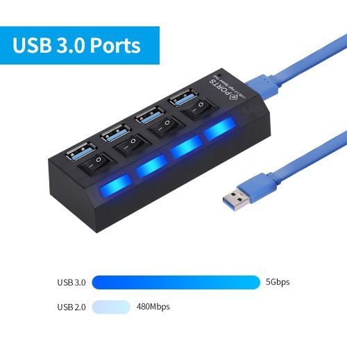 Répartiteur USB 4 Ports USB 3.0 répartiteur 4 Ports avec interrupteur pour PC
