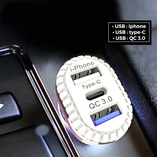 SH chargeur de voiture 3 en 1 double USB, avec Interface Type