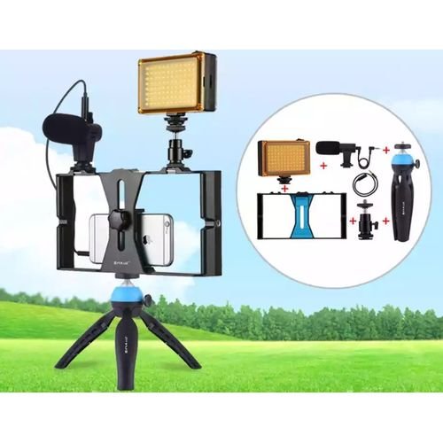 Puluz kit vidéo 4 en 1 éclairage LED pour Selfie, Microphone, trépied, tête de trépied