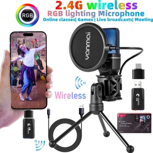 Yanmai Microphone sans fil à condensateur professionnel avec réduction du bruit RGB