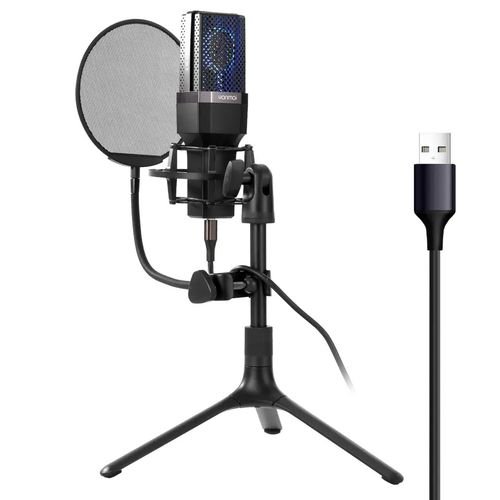Yanmai Microphone d'ordinateur à condensateur cardioïde USB, support de trépied, filtre anti-pop, montage antichoc, bouton muet, jeux, streaming