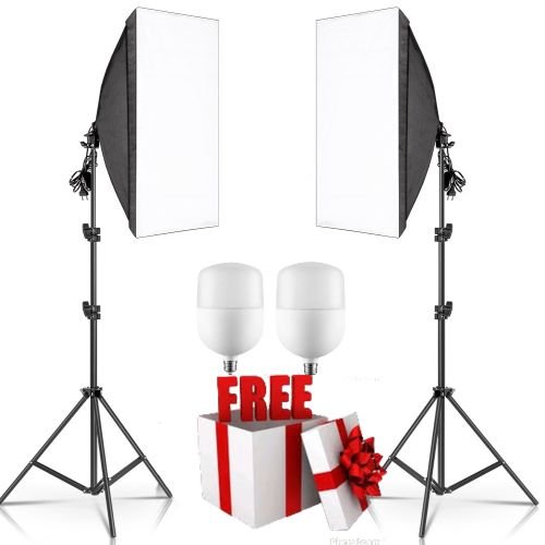 (2 pièces ) Kit de boîte à lumière pour photographie 50x70CM+2 trépied+2 ampoules