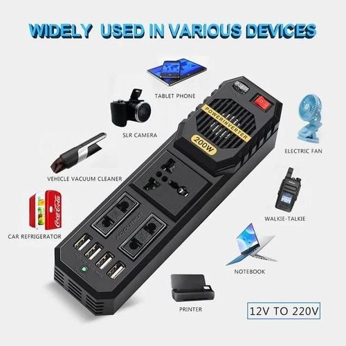 Onduleur de voiture 200W, 12V DC à 220V AC  Ventilateur intégré
