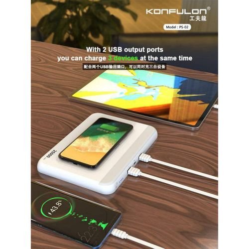 Konfulon Power Bank 25000 mAh 2 sorties et avec chargeur sans fil