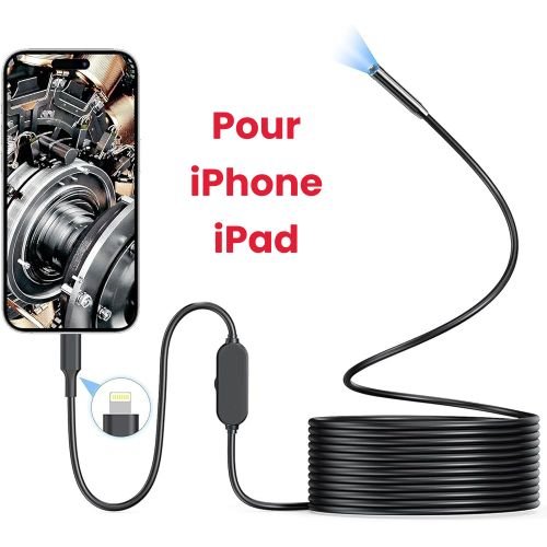 Caméra endoscope étanche IP67pour iPhone, et iPad, 3MP, 8mm