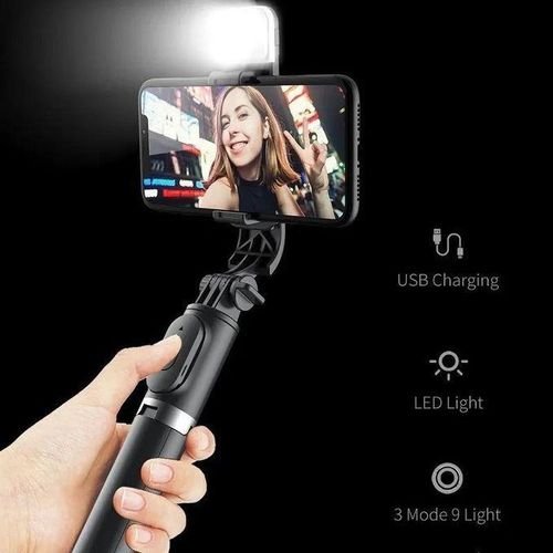 perche à selfie avec lumière et télécommande Bluetooth