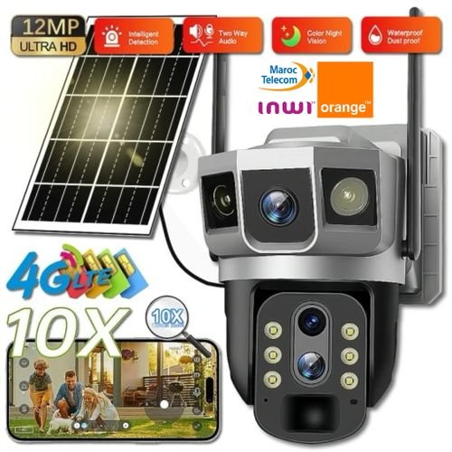 Cámara IP 4G solaire, Zoom x10 optique PTZ 12MP