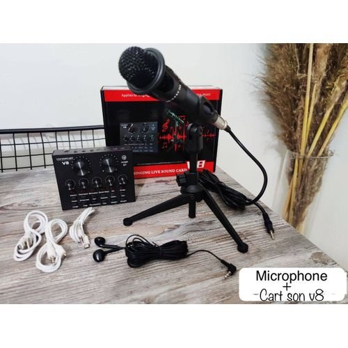 Microphone condensateur avec carte son V8 à changeur de voix et mélangeur Audio