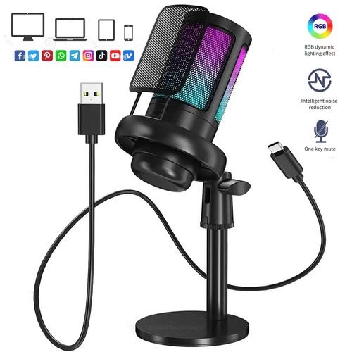 ميكروفون RGB إلى USB متوافق مع Windows/Mac/Android/iOS/+ 3 أمتار