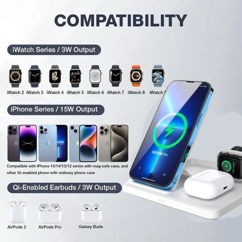 Chargeur magnétique sans fil avec lumière RGB pour iOS Android AirPods iWatch