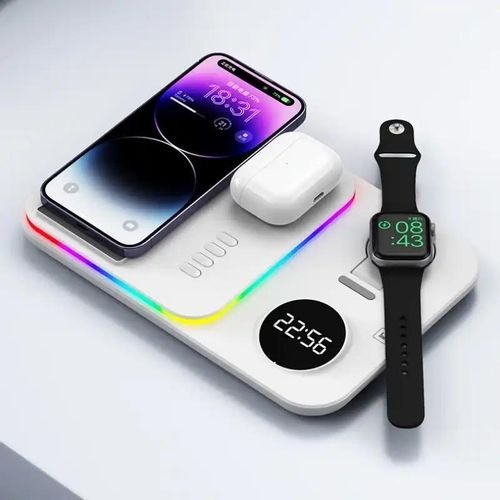 5 en 1 Chargeur sans fil 30W charge rapide avec affichage de l'heure