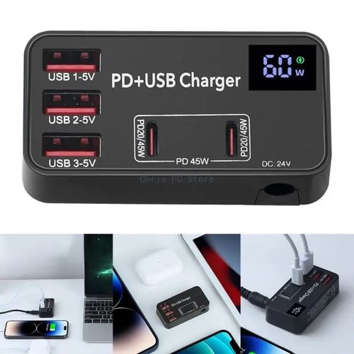 Station recharge USB bureau avec 3 ports USB + 2 ports type-C