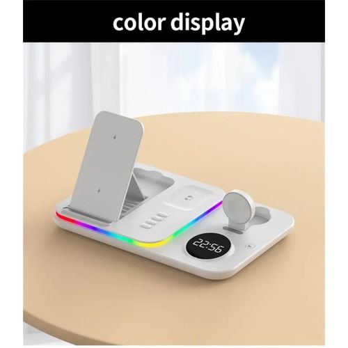 5 en 1 Chargeur sans fil 30W charge rapide avec affichage de l'heure