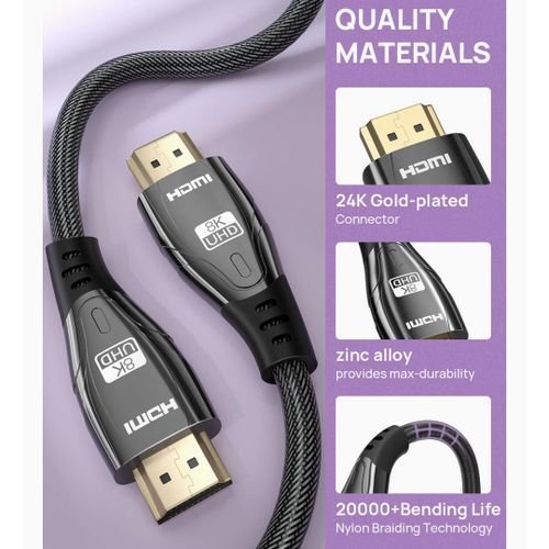 كابل HDMI 2.1 8K ، ذكر 8K @ 60Hz ، يدعم eARC ، HDR10 + ، VRR ، Dolby ، HDCP 2.2 / 2.3