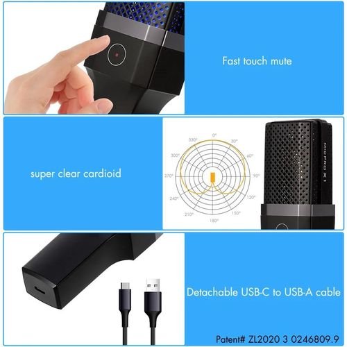 Yanmai Microphone d'ordinateur à condensateur cardioïde USB, support de trépied, filtre anti-pop, montage antichoc, bouton muet, jeux, streaming