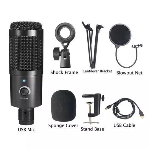 Pack USB Microphone de Studio avec carte son V8 et son Support Flexible