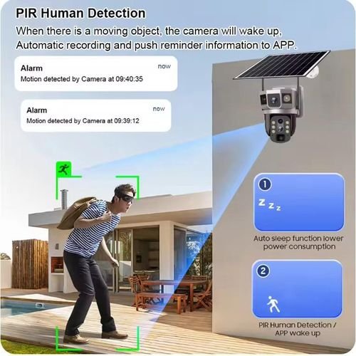 Cámara IP 4G solaire, Zoom x10 optique PTZ 12MP