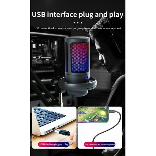 ميكروفون RGB إلى USB متوافق مع Windows/Mac/Android/iOS/+ 3 أمتار