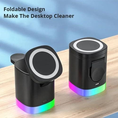 Chargeur magnétique sans fil avec lumière RGB pour iOS Android AirPods iWatch