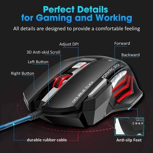 SH 3200 DPI réglables et 7D LED Optique Souris de jeu filaire USB pour Gamer PC, semi mécanique