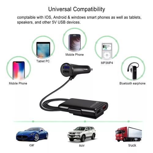 Chargeur de voiture 4 en 1 QC 3.0 charge rapide