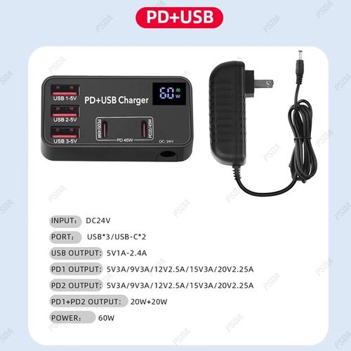 Station recharge USB bureau avec 3 ports USB + 2 ports type-C