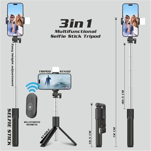 Trépied et perche à selfie avec lumière d'appoint et télécommande pour téléphone/Gopro
