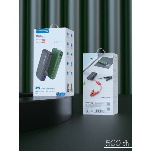 Konfulon démarreur d'urgence de saut de voiture, batterie d'alimentation, avec double sortie USB, torche LED, SOS,