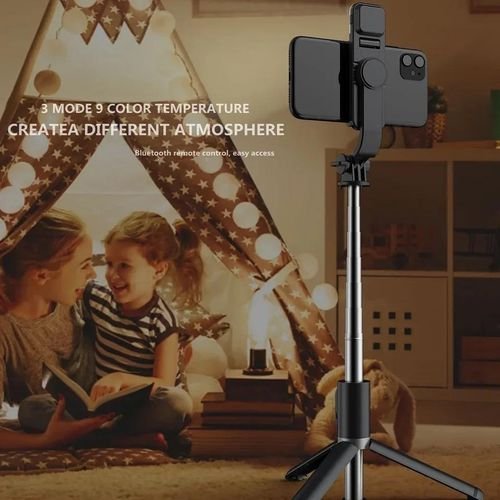 perche à selfie avec lumière et télécommande Bluetooth