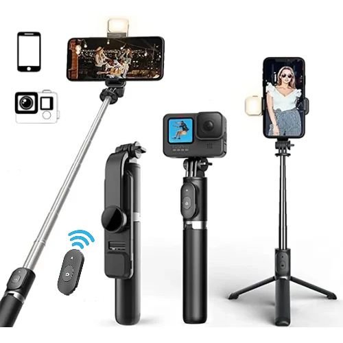 perche à selfie avec lumière et télécommande Bluetooth
