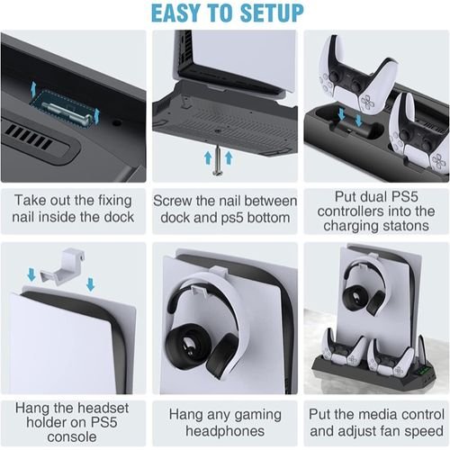 Support multifonctionnel universel PS5, 2 manettes de jeu , ventilateur de refroidissement,