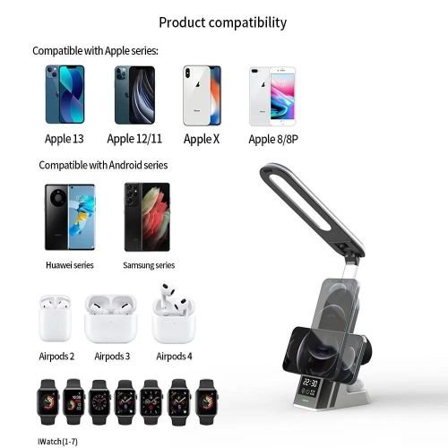 5 en 1 Chargeur sans fil 30W charge rapide avec affichage de l'heure