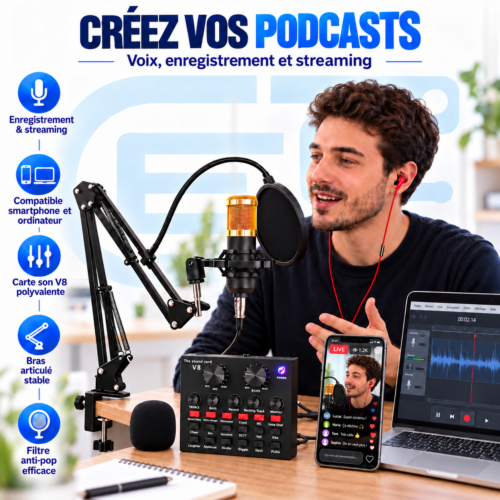 Ensemble complet de microphone   condensateur avec Carte Son