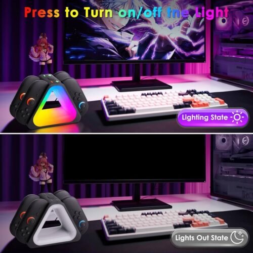 Station de charge RGB pour NINTENDO SWITCH 2, recharge jusqu’à 4 manettes en même temps avec éclairage LED réglable et design compact pour un setup gaming propre.