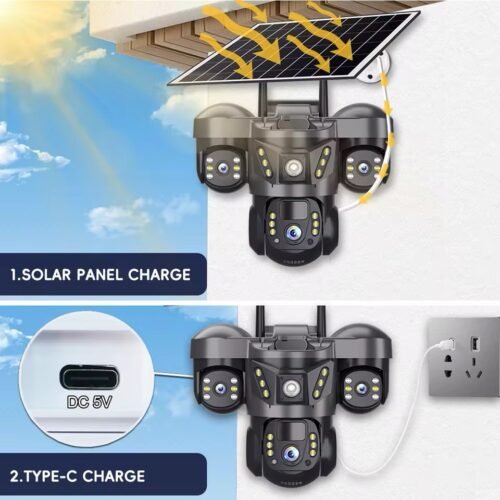 Caméra solaire 4G à trois objectifs 15MP, étanche, pour l'extérieur, détection humanoïde PIR, moniteur vidéo de sécurité