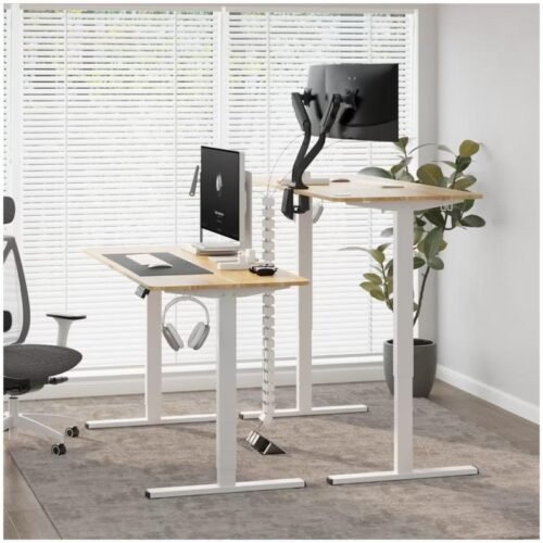 Bureau électrique réglable en hauteur, cadre de bureau élévateur à moteur en bois et métal pour le travail à domicile, bureau debout