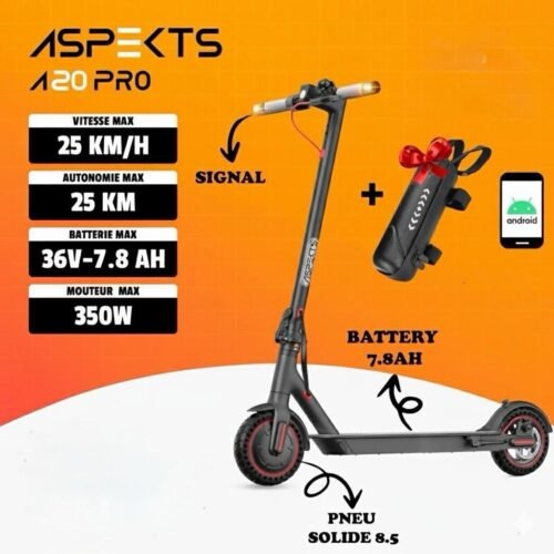 img_6198 Trottinette Électrique ASPECTS A20 PRO – 350W | 25Km/h | Batterie 36V 7.8Ah | Autonomie 25Km